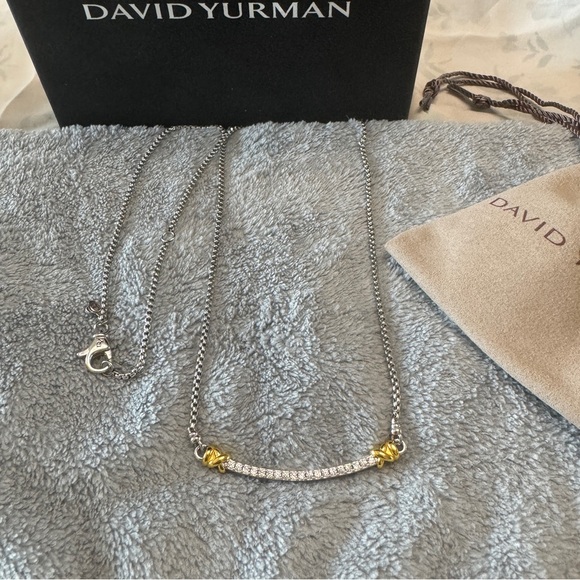 David Yurman Sterling Silver Bar Necklace With 18k Yellow Gold - Picture 2 of 14